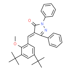 ChemSpider 2D Image | (4E)-4-[2-Methoxy-3,5-bis(2-methyl-2-propanyl)benzylidene]-2,5-diphenyl-2,4-dihydro-3H-pyrazol-3-one | C31H34N2O2