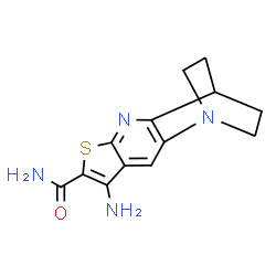 ChemSpider 2D Image | 5-Amino-7-thia-1,9-diazatetracyclo[9.2.2.0~2,10~.0~4,8~]pentadeca-2(10),3,5,8-tetraene-6-carboxamide | C13H14N4OS