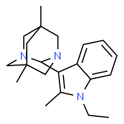 ChemSpider 2D Image | 2-(1-Ethyl-2-methyl-1H-indol-3-yl)-5,7-dimethyl-1,3-diazatricyclo[3.3.1.1~3,7~]decane | C21H29N3