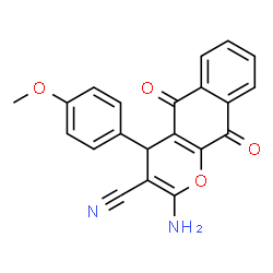 ChemSpider 2D Image | 2-Amino-4-(4-methoxyphenyl)-5,10-dioxo-5,10-dihydro-4H-benzo[g]chromene-3-carbonitrile | C21H14N2O4
