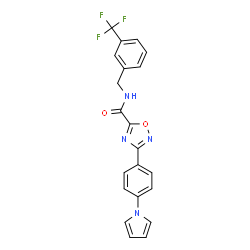 ChemSpider 2D Image | 3-[4-(1H-Pyrrol-1-yl)phenyl]-N-[3-(trifluoromethyl)benzyl]-1,2,4-oxadiazole-5-carboxamide | C21H15F3N4O2