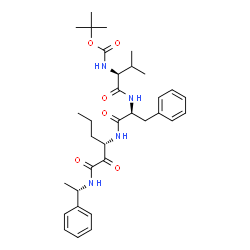 ChemSpider 2D Image | N-{[(2-Methyl-2-propanyl)oxy]carbonyl}-L-valyl-N-[(3S)-1,2-dioxo-1-{[(1S)-1-phenylethyl]amino}-3-hexanyl]-L-phenylalaninamide | C33H46N4O6