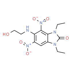 ChemSpider 2D Image | 1,3-Diethyl-5-[(2-hydroxyethyl)amino]-4,6-dinitro-1,3-dihydro-2H-benzimidazol-2-one | C13H17N5O6