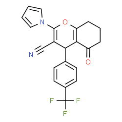 ChemSpider 2D Image | 5-Oxo-2-(1H-pyrrol-1-yl)-4-[4-(trifluoromethyl)phenyl]-5,6,7,8-tetrahydro-4H-chromene-3-carbonitrile | C21H15F3N2O2