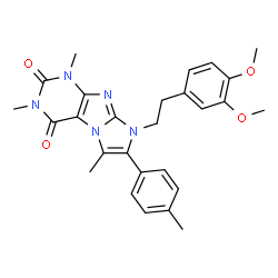 ChemSpider 2D Image | 8-[2-(3,4-Dimethoxyphenyl)ethyl]-1,3,6-trimethyl-7-(4-methylphenyl)-1H-imidazo[2,1-f]purine-2,4(3H,8H)-dione | C27H29N5O4