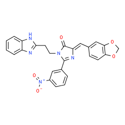 ChemSpider 2D Image | (5Z)-3-[2-(1H-Benzimidazol-2-yl)ethyl]-5-(1,3-benzodioxol-5-ylmethylene)-2-(3-nitrophenyl)-3,5-dihydro-4H-imidazol-4-one | C26H19N5O5