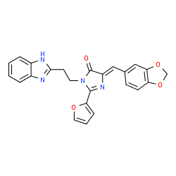 ChemSpider 2D Image | (5Z)-3-[2-(1H-Benzimidazol-2-yl)ethyl]-5-(1,3-benzodioxol-5-ylmethylene)-2-(2-furyl)-3,5-dihydro-4H-imidazol-4-one | C24H18N4O4