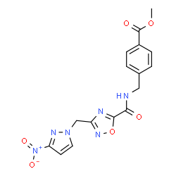ChemSpider 2D Image | Methyl 4-{[({3-[(3-nitro-1H-pyrazol-1-yl)methyl]-1,2,4-oxadiazol-5-yl}carbonyl)amino]methyl}benzoate | C16H14N6O6