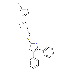 ChemSpider 2D Image | 2-{[(4,5-Diphenyl-1H-imidazol-2-yl)sulfanyl]methyl}-5-(5-methyl-2-furyl)-1,3,4-oxadiazole | C23H18N4O2S