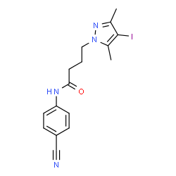 ChemSpider 2D Image | N-(4-Cyanophenyl)-4-(4-iodo-3,5-dimethyl-1H-pyrazol-1-yl)butanamide | C16H17IN4O