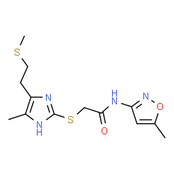ChemSpider 2D Image | acetamide, N-(5-methyl-3-isoxazolyl)-2-[[4-methyl-5-[2-(methylthio)ethyl]-1H-imidazol-2-yl]thio]- | C13H18N4O2S2