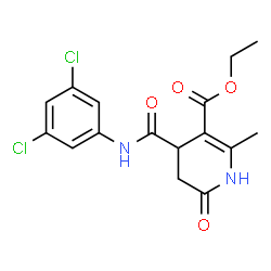 ChemSpider 2D Image | Ethyl 4-[(3,5-dichlorophenyl)carbamoyl]-2-methyl-6-oxo-1,4,5,6-tetrahydro-3-pyridinecarboxylate | C16H16Cl2N2O4