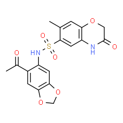 ChemSpider 2D Image | N-(6-Acetyl-1,3-benzodioxol-5-yl)-7-methyl-3-oxo-3,4-dihydro-2H-1,4-benzoxazine-6-sulfonamide | C18H16N2O7S
