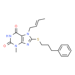 ChemSpider 2D Image | 7-but-2-enyl-3-methyl-8-(3-phenylpropylthio)purine-2,6-dione | C19H22N4O2S