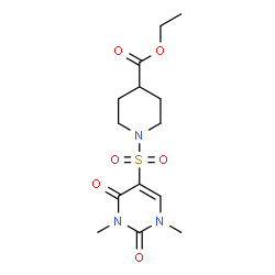 ChemSpider 2D Image | Ethyl 1-[(1,3-dimethyl-2,4-dioxo-1,2,3,4-tetrahydro-5-pyrimidinyl)sulfonyl]-4-piperidinecarboxylate | C14H21N3O6S
