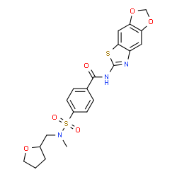 ChemSpider 2D Image | N-([1,3]Dioxolo[4,5-f][1,3]benzothiazol-6-yl)-4-[methyl(tetrahydro-2-furanylmethyl)sulfamoyl]benzamide | C21H21N3O6S2