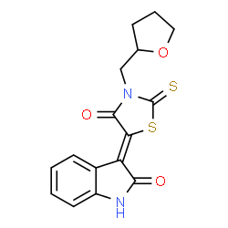 ChemSpider 2D Image | (3Z)-3-[4-Oxo-3-(tetrahydro-2-furanylmethyl)-2-thioxo-1,3-thiazolidin-5-ylidene]-1,3-dihydro-2H-indol-2-one | C16H14N2O3S2