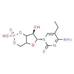ChemSpider 2D Image | 4-Amino-1-[(6R,7R)-2,7-dihydroxy-2-oxidotetrahydro-4H-furo[3,2-d][1,3,2]dioxaphosphinin-6-yl]-5-ethyl-2(1H)-pyrimidinone | C11H16N3O7P