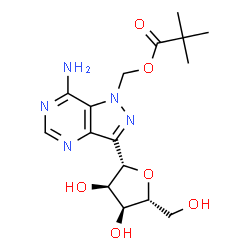 ChemSpider 2D Image | (1S)-1-(7-Amino-1-{[(2,2-dimethylpropanoyl)oxy]methyl}-1H-pyrazolo[4,3-d]pyrimidin-3-yl)-1,4-anhydro-D-ribitol | C16H23N5O6