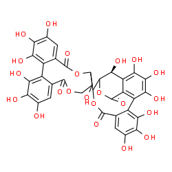 ChemSpider 2D Image | (19S)-14-(1,2,3,8,13,14,15-Heptahydroxy-5,11-dioxo-5,8,9,11-tetrahydro-7H-dibenzo[g,i][1,5]dioxacycloundecin-7-yl)-2,3,4,7,8,9,19-heptahydroxy-13,16-dioxatetracyclo[13.3.1.0~5,18~.0~6,11~]nonadeca-1(1
8),2,4,6,8,10-hexaene-12,17-dione | C34H24O22