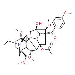 ChemSpider 2D Image | (1alpha,6alpha,7beta,14alpha,16beta,17S)-20-Ethyl-13-hydroxy-1,6,16-trimethoxy-14-(4-methoxybenzoyl)-4-(methoxymethyl)aconitan-8-yl acetate | C35H49NO9