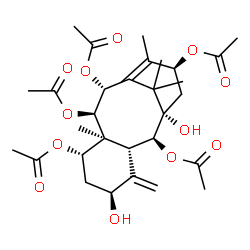 ChemSpider 2D Image | (2alpha,5alpha,7beta,9alpha,10beta,13alpha)-1,5-Dihydroxytaxa-4(20),11-diene-2,7,9,10,13-pentayl pentaacetate | C30H42O12