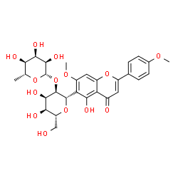 ChemSpider 2D Image | (1S)-1,5-Anhydro-2-O-(6-deoxy-beta-D-allopyranosyl)-1-[5-hydroxy-7-methoxy-2-(4-methoxyphenyl)-4-oxo-4H-chromen-6-yl]-D-allitol | C29H34O14