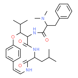 ChemSpider 2D Image | N-[(10Z)-7-Isobutyl-3-isopropyl-5,8-dioxo-2-oxa-6,9-diazabicyclo[10.2.2]hexadeca-1(14),10,12,15-tetraen-4-yl]-Nalpha,Nalpha-dimethylphenylalaninamide | C31H42N4O4
