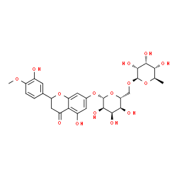 ChemSpider 2D Image | 5-Hydroxy-2-(3-hydroxy-4-methoxyphenyl)-4-oxo-3,4-dihydro-2H-chromen-7-yl 6-O-(6-deoxy-beta-D-allopyranosyl)-beta-D-allopyranoside | C28H34O15