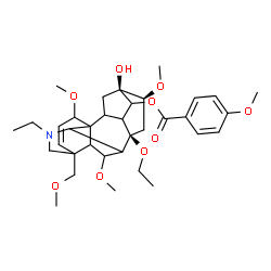 ChemSpider 2D Image | (5xi,9xi,10xi,16beta,17xi)-8-Ethoxy-20-ethyl-13-hydroxy-1,6,16-trimethoxy-4-(methoxymethyl)aconit-2-en-14-yl 4-methoxybenzoate | C35H49NO9