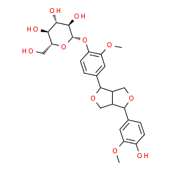 ChemSpider 2D Image | 4-[4-(4-Hydroxy-3-methoxyphenyl)tetrahydro-1H,3H-furo[3,4-c]furan-1-yl]-2-methoxyphenyl beta-D-glucopyranoside | C26H32O11