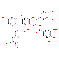 ChemSpider 2D Image | 2,2'-Bis(3,4-dihydroxyphenyl)-3,5,5',7,7'-pentahydroxy-3,3',4,4'-tetrahydro-2H,2'H-4,6'-bichromen-3'-yl 3,4,5-trihydroxybenzoate | C37H30O16