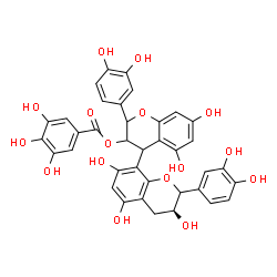 ChemSpider 2D Image | (3'S)-2,2'-Bis(3,4-dihydroxyphenyl)-3',5,5',7,7'-pentahydroxy-3,3',4,4'-tetrahydro-2H,2'H-4,8'-bichromen-3-yl 3,4,5-trihydroxybenzoate | C37H30O16