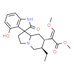 ChemSpider 2D Image | Methyl (3xi,16E,20alpha)-9-hydroxy-16-(methoxymethylene)-2-oxocorynoxan-17-oate | C22H28N2O5