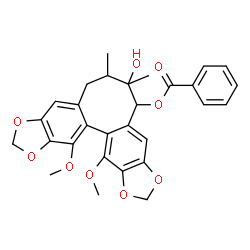 ChemSpider 2D Image | 6-Hydroxy-13,14-dimethoxy-6,7-dimethyl-5,6,7,8-tetrahydro[1,3]benzodioxolo[5',6':3,4]cycloocta[1,2-f][1,3]benzodioxol-5-yl benzoate | C29H28O9