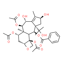 ChemSpider 2D Image | (2aR,4S,4aS,5R,6R,8S,9aS,10S,10bS)-4,5,10b-Triacetoxy-6,8-dihydroxy-9a-(2-hydroxy-2-propanyl)-4a,7-dimethyl-2a,3,4,4a,5,6,8,9,9a,10,10a,10b-dodecahydro-1H-azuleno[5',6':3,4]benzo[1,2-b]oxet-10-yl benz
oate | C33H42O12
