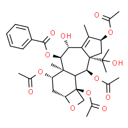 ChemSpider 2D Image | (2aR,4S,4aS,5R,6R,8S,9aS,10S,10bS)-4,8,10,10b-Tetraacetoxy-6-hydroxy-9a-(2-hydroxy-2-propanyl)-4a,7-dimethyl-2a,3,4,4a,5,6,8,9,9a,10,10a,10b-dodecahydro-1H-azuleno[5',6':3,4]benzo[1,2-b]oxet-5-yl benz
oate | C35H44O13