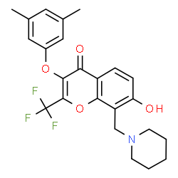 ChemSpider 2D Image | 3-(3,5-Dimethylphenoxy)-7-hydroxy-8-(1-piperidinylmethyl)-2-(trifluoromethyl)-4H-chromen-4-one | C24H24F3NO4