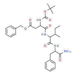 ChemSpider 2D Image | Benzyl 4-({1-[(1-amino-1-oxo-3-phenyl-2-propanyl)amino]-3-methyl-1-oxo-2-pentanyl}amino)-3-({[(2-methyl-2-propanyl)oxy]carbonyl}amino)-4-oxobutanoate | C31H42N4O7