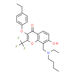 ChemSpider 2D Image | 8-{[Butyl(ethyl)amino]methyl}-3-(4-ethylphenoxy)-7-hydroxy-2-(trifluoromethyl)-4H-chromen-4-one | C25H28F3NO4