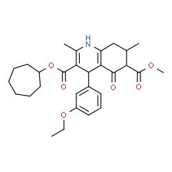 ChemSpider 2D Image | 3-Cycloheptyl 6-methyl 4-(3-ethoxyphenyl)-2,7-dimethyl-5-oxo-1,4,5,6,7,8-hexahydro-3,6-quinolinedicarboxylate | C29H37NO6