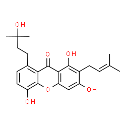 ChemSpider 2D Image | 1,3,5-Trihydroxy-2-(3-methylbut-2-enyl)-8-(3-hydroxy-3-methylbutyl)xanthone | C23H26O6