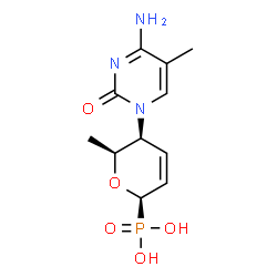 ChemSpider 2D Image | [(2R,5S,6S)-5-(4-Amino-5-methyl-2-oxo-1(2H)-pyrimidinyl)-6-methyl-5,6-dihydro-2H-pyran-2-yl]phosphonic acid | C11H16N3O5P