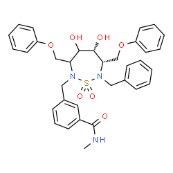 ChemSpider 2D Image | 3-{[(5R,6S)-7-Benzyl-4,5-dihydroxy-1,1-dioxido-3,6-bis(phenoxymethyl)-1,2,7-thiadiazepan-2-yl]methyl}-N-methylbenzamide | C34H37N3O7S
