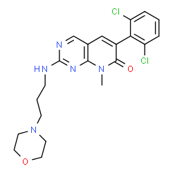 ChemSpider 2D Image | 6-(2,6-Dichlorophenyl)-8-methyl-2-{[3-(4-morpholinyl)propyl]amino}pyrido[2,3-d]pyrimidin-7(8H)-one | C21H23Cl2N5O2