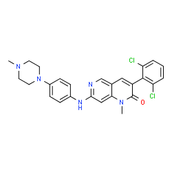ChemSpider 2D Image | 3-(2,6-Dichlorophenyl)-1-methyl-7-{[4-(4-methyl-1-piperazinyl)phenyl]amino}-1,6-naphthyridin-2(1H)-one | C26H25Cl2N5O