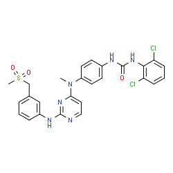 ChemSpider 2D Image | 1-(2,6-Dichlorophenyl)-3-(4-{methyl[2-({3-[(methylsulfonyl)methyl]phenyl}amino)-4-pyrimidinyl]amino}phenyl)urea | C26H24Cl2N6O3S