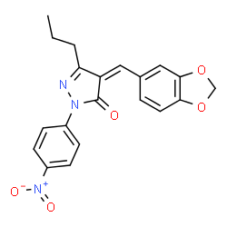 ChemSpider 2D Image | (4Z)-4-(1,3-Benzodioxol-5-ylmethylene)-2-(4-nitrophenyl)-5-propyl-2,4-dihydro-3H-pyrazol-3-one | C20H17N3O5