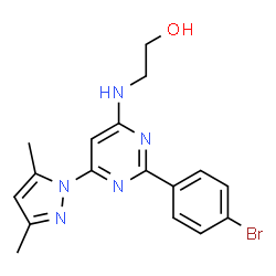 ChemSpider 2D Image | 2-{[2-(4-Bromophenyl)-6-(3,5-dimethyl-1H-pyrazol-1-yl)-4-pyrimidinyl]amino}ethanol | C17H18BrN5O