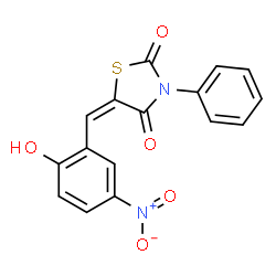 ChemSpider 2D Image | (5E)-5-(2-Hydroxy-5-nitrobenzylidene)-3-phenyl-1,3-thiazolidine-2,4-dione | C16H10N2O5S